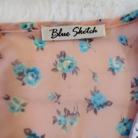 Blue Sketch Semi sheer floral print crochet lacey collar Med. - Picture 6 of 7